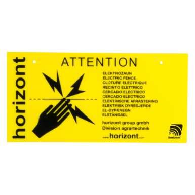 horizont Warnschild Elektrozaun international | 4 Stück in Klemmverpackung | 20 x 10 cm